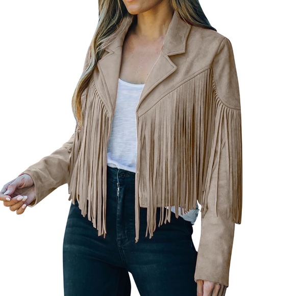 Tan Fringed Faux Suede Light Weight Jacket - Picture 3 of 4